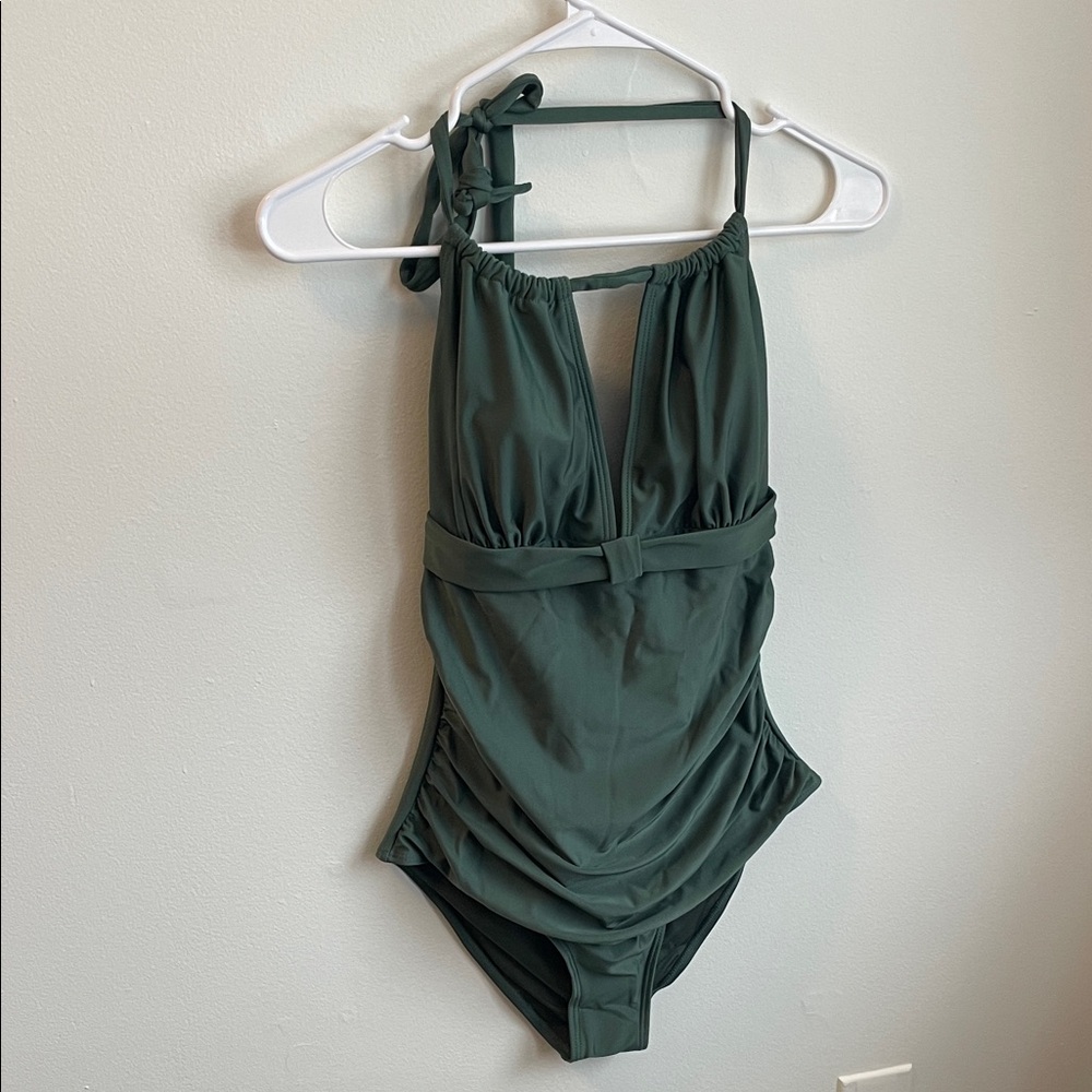 NWT Smismivo Tummy Control Green Halter One-Piece Swimsuit